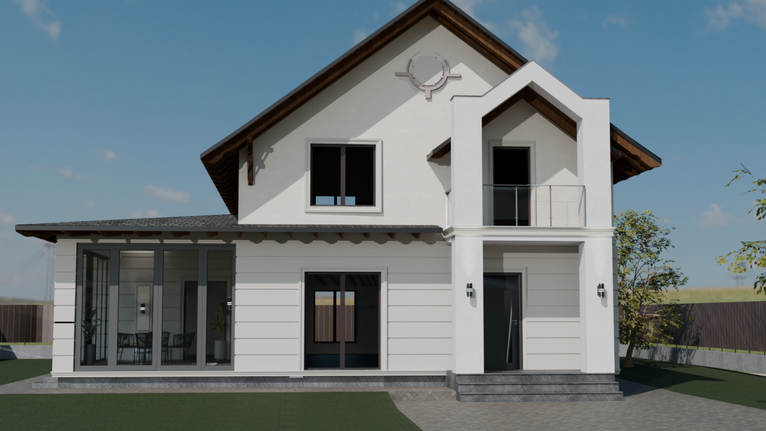 Casă cu verandă vitrată
